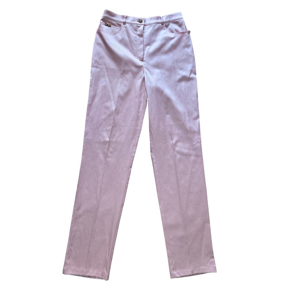 NWOT St. John Sport Women Pink Shimmer Stretch Pants 8 Straight Leg Gold Details